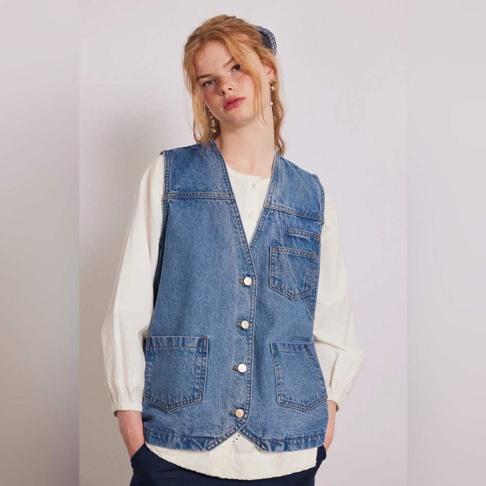 Damson Madder Billie Denim Gilet Vest in Vintage Wash Denim